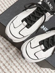 CHANEL 26S PLATFORM SNEAKERS 30 MM IN WHITE SUEDE WITH BLACK FABRIC