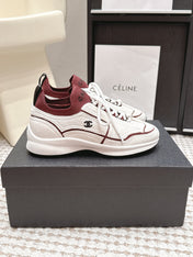CHANEL 26S PLATFORM SNEAKERS 30 MM IN WHITE SUEDE WITH BURGUNDY FABRIC