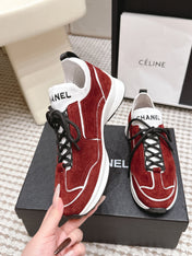 CHANEL 26S PLATFORM SNEAKERS 30 MM IN RED SUEDE WITH WHITE FABRIC