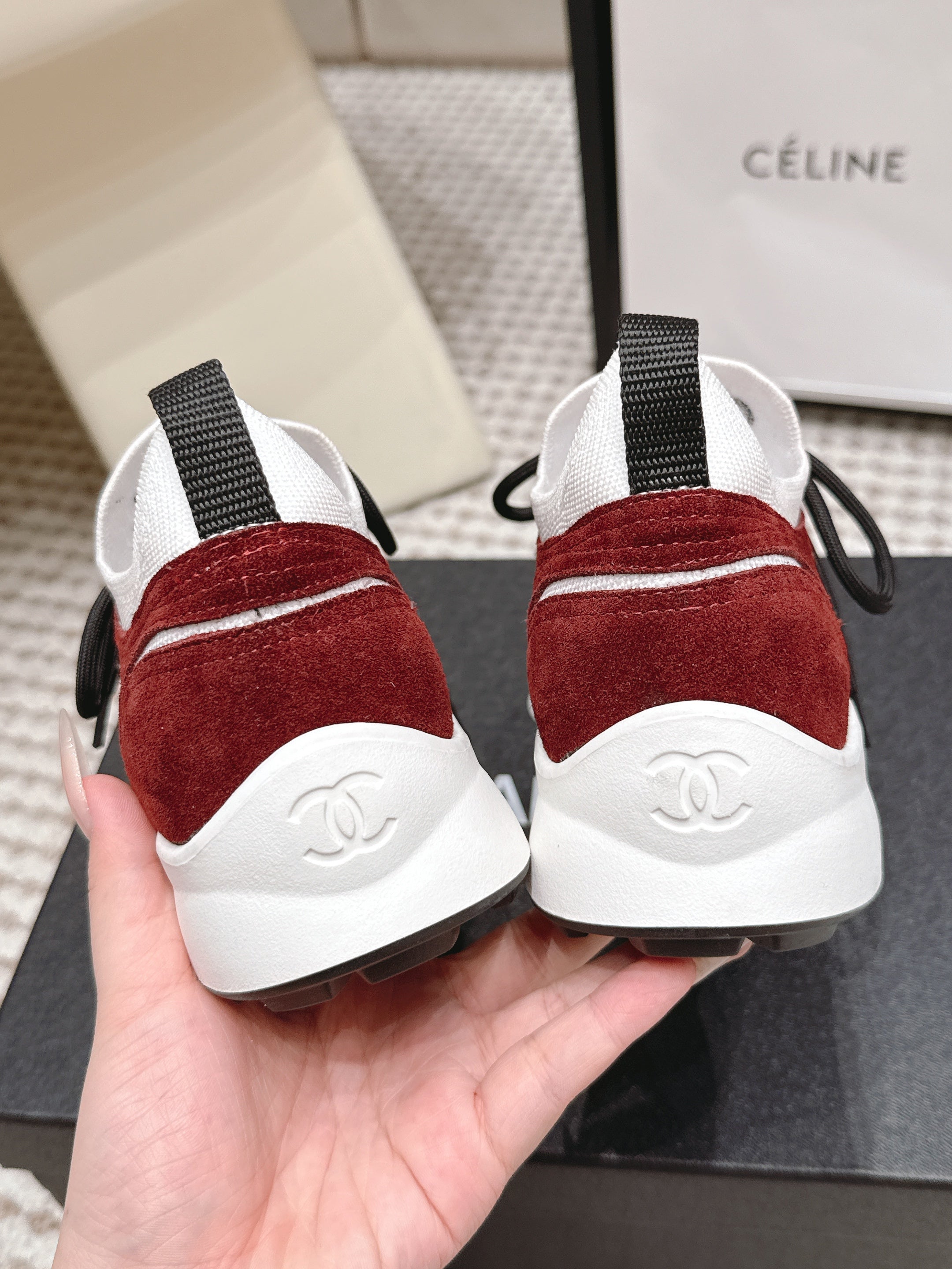 CHANEL 26S PLATFORM SNEAKERS 30 MM IN RED SUEDE WITH WHITE FABRIC