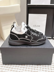 CHANEL 26S PLATFORM SNEAKERS 30 MM IN BLACK SUEDE WITH WHITE FABRIC