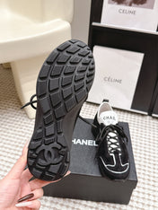 CHANEL 26S PLATFORM SNEAKERS 30 MM IN BLACK SUEDE WITH WHITE FABRIC