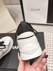 CHANEL 26S PLATFORM SNEAKERS 30 MM IN WHITE CALFSKIN WITH BLACK FABRIC
