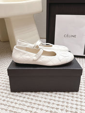 CHANEL 26S MARY JANE FLATS IN WHITE LAMBSKIN WITH CC LOGO