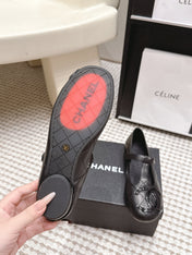 CHANEL 26S MARY JANE FLATS IN BLACK LAMBSKIN WITH  CC LOGO