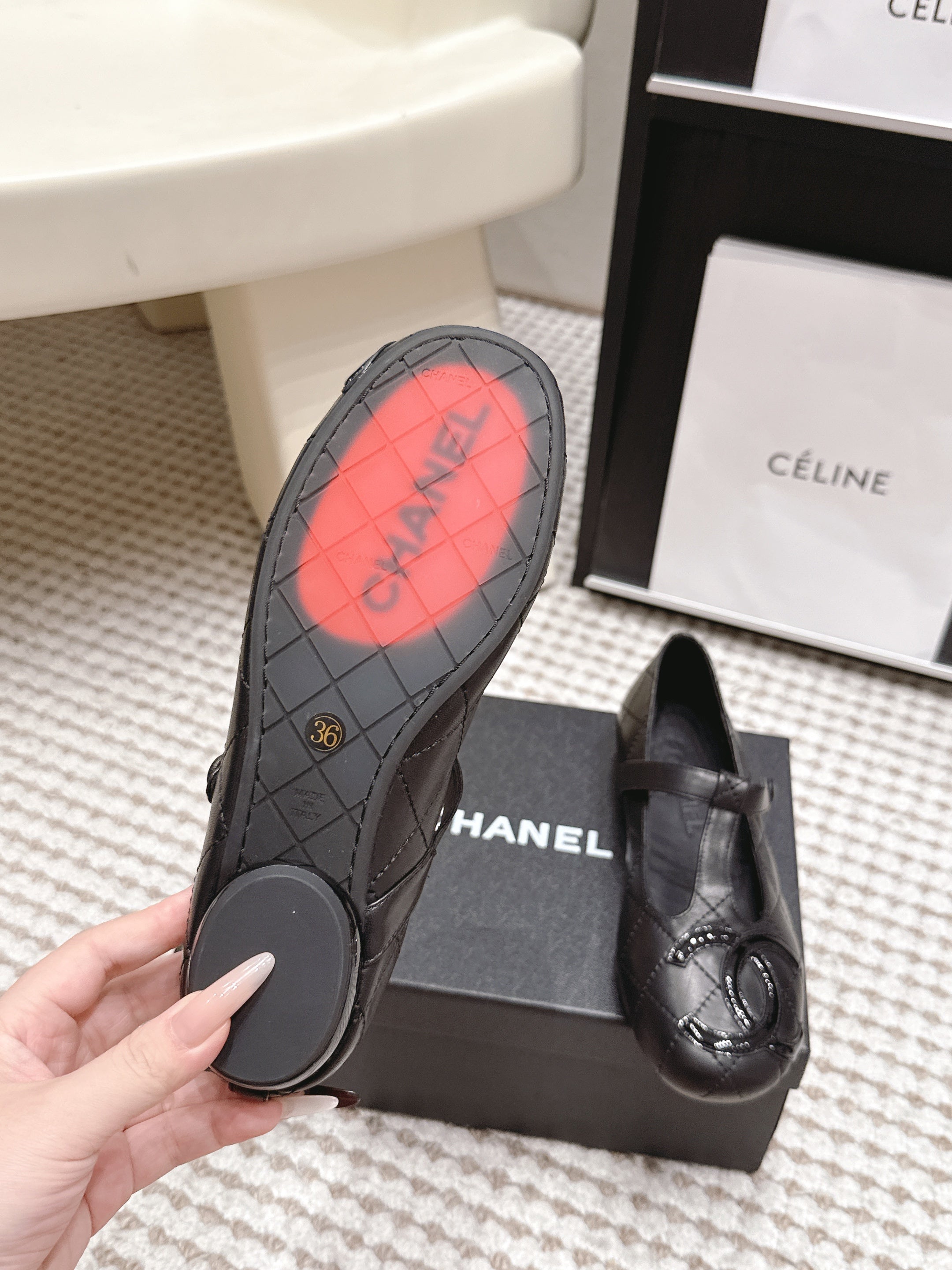 CHANEL 26S MARY JANE FLATS IN BLACK LAMBSKIN WITH  CC LOGO