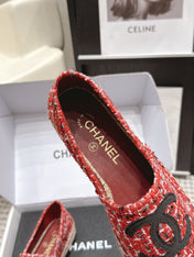 CHANEL 26S SLIP ONS IN RED MIX BLACK TWEED AND PATENT CALFSKIN