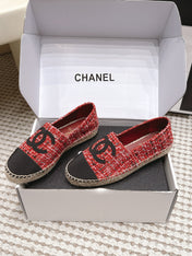 CHANEL 26S SLIP ONS IN RED MIX BLACK TWEED AND PATENT CALFSKIN