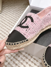 CHANEL 26S SLIP ONS IN PINK MIX BLACK TWEED AND PATENT CALFSKIN
