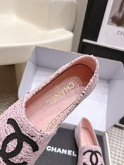 CHANEL 26S SLIP ONS IN PINK MIX BLACK TWEED AND PATENT CALFSKIN