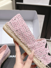 CHANEL 26S SLIP ONS IN PINK MIX BLACK TWEED AND PATENT CALFSKIN