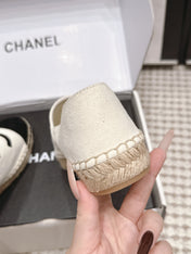 CHANEL 26S ESPADRILLE SLIP-ONS IN WHITE MIX BLACK SUEDE