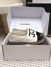 CHANEL 26S ESPADRILLE SLIP-ONS IN WHITE MIX BLACK SUEDE