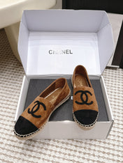 CHANEL 26S ESPADRILLE SLIP-ONS IN BROWN MIX BLACK SUEDE