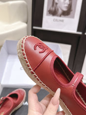 CHANEL 26S MARY JANE FLATS IN DARK RED LAMBSKIN ESPADRILLE SOLE