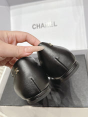 CHANEL 26S ROUND TOE MARY JANE FLATS IN BLACK CUTOUT CALFSKIN