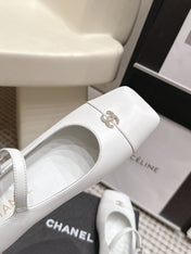 CHANEL 26S SQUARE TOE MARY JANE FLATS IN WHITE CALFSKIN