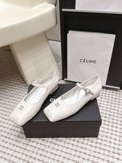 CHANEL 26S SQUARE TOE MARY JANE FLATS IN OFF WHITE CALFSKIN