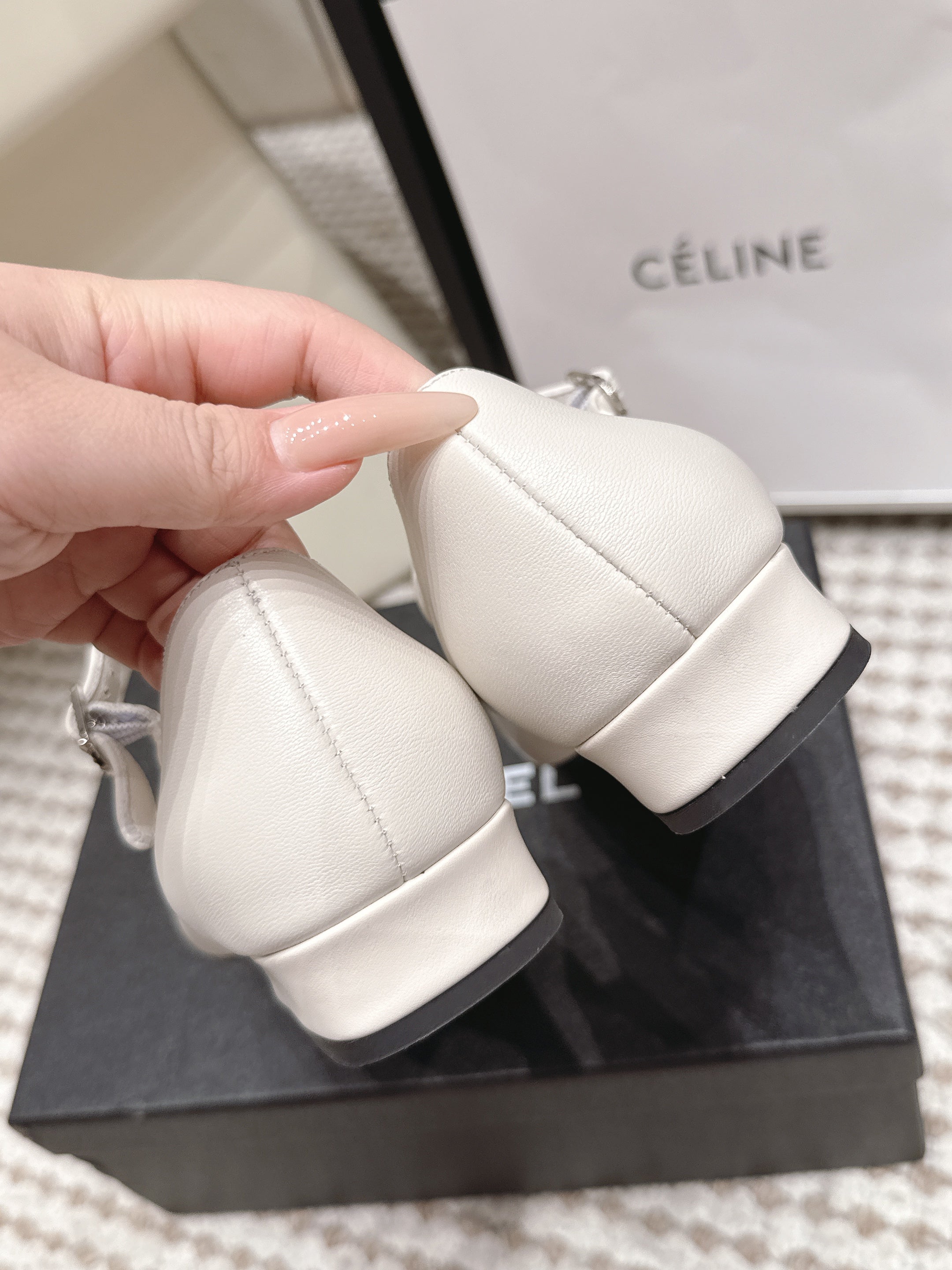 CHANEL 26S SQUARE TOE MARY JANE FLATS IN OFF WHITE CALFSKIN