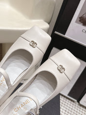 CHANEL 26S SQUARE TOE MARY JANE FLATS IN OFF WHITE CALFSKIN