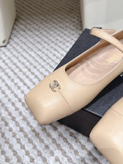 CHANEL 26S SQUARE TOE MARY JANE FLATS IN BEIGE CALFSKIN
