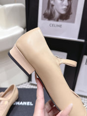 CHANEL 26S SQUARE TOE MARY JANE FLATS IN BEIGE CALFSKIN