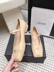 CHANEL 26S SQUARE TOE MARY JANE FLATS IN BEIGE CALFSKIN
