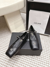 CHANEL 26S SQUARE TOE MARY JANE FLATS IN BLACK CALFSKIN