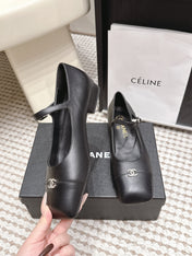 CHANEL 26S SQUARE TOE MARY JANE FLATS IN BLACK CALFSKIN