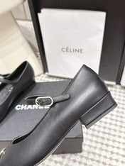 CHANEL 26S SQUARE TOE MARY JANE FLATS IN BLACK CALFSKIN