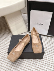CHANEL 26S SQUARE TOE MARY JANE FLATS IN LIGHT BROWN SUEDE
