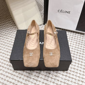 CHANEL 26S SQUARE TOE MARY JANE FLATS IN LIGHT BROWN SUEDE