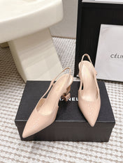 CHANEL 26S HIGH HEEL SLINGBACKS 80 MM IN BEIGE PATENT