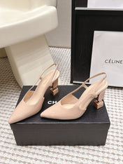CHANEL 26S HIGH HEEL SLINGBACKS 80 MM IN BEIGE PATENT