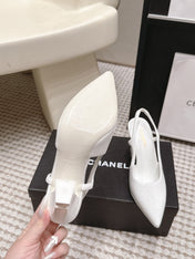 CHANEL 26S HIGH HEEL SLINGBACKS 80 MM IN WHITE PATENT