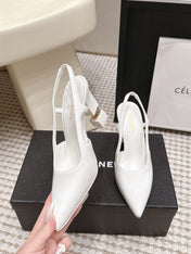 CHANEL 26S HIGH HEEL SLINGBACKS 80 MM IN WHITE PATENT