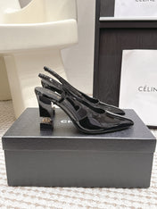 CHANEL 26S HIGH HEEL SLINGBACKS 80 MM IN BLACK PATENT