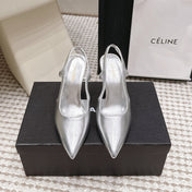 CHANEL 26S HIGH HEEL SLINGBACKS 80 MM IN SILVER PATENT