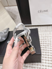 CHANEL 26S HIGH HEEL SLINGBACKS 80 MM IN SILVER PATENT