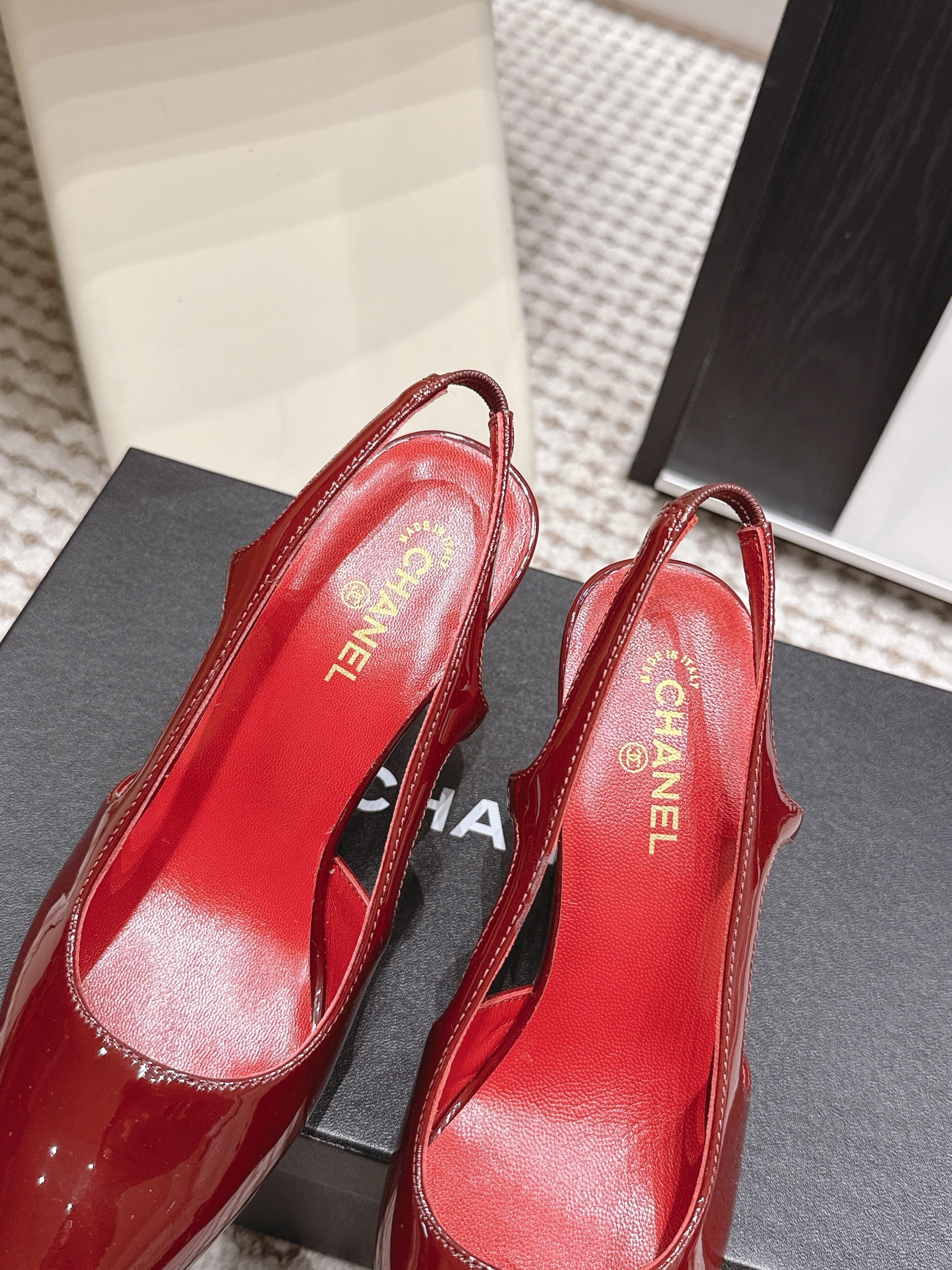 CHANEL 26S HIGH HEEL SLINGBACKS 80 MM IN RED PATENT