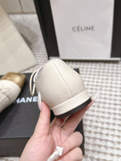 CHANEL 26S LACE-UP OXFORD SHOES IN LIGHT BEIGE CALFSKIN WITH GOLD TOE CAP