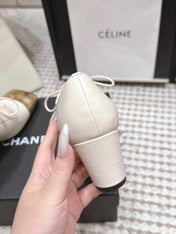 CHANEL 26S LACE-UP OXFORD HEELS IN LIGHT BEIGE CALFSKIN WITH GOLD TOE CAP
