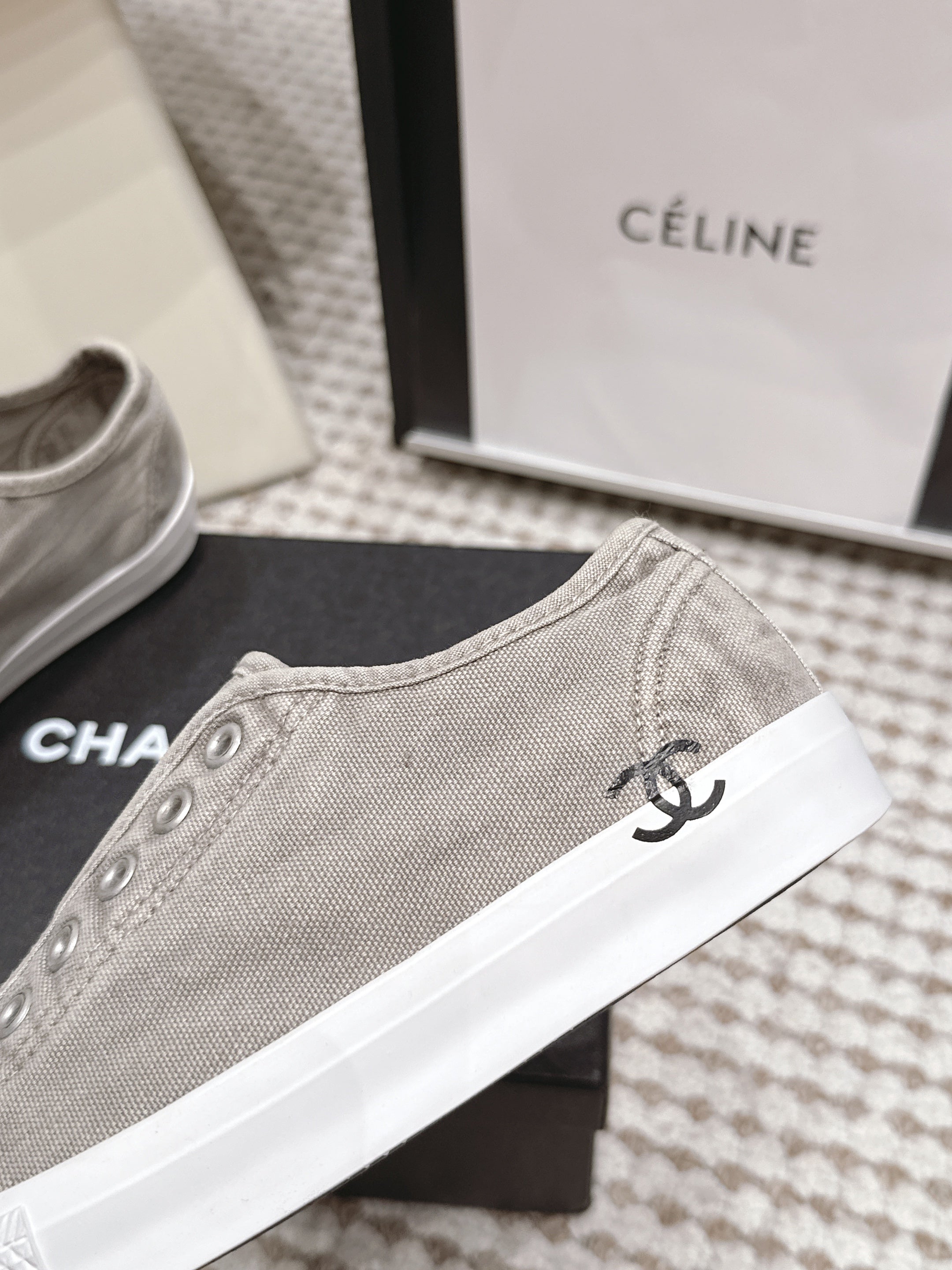 CHANEL 26S SNEAKERS IN LIGHT GREY CANVAS