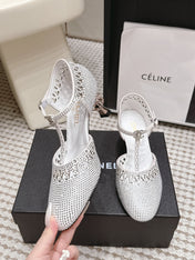 CHANEL 26S HIGH HEELS 50 MM IN WHITE RHINESTONE EMBELLISHED