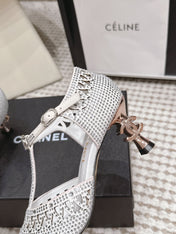 CHANEL 26S HIGH HEELS 50 MM IN WHITE RHINESTONE EMBELLISHED