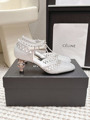 CHANEL 26S HIGH HEELS 50 MM IN WHITE RHINESTONE EMBELLISHED