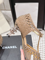 CHANEL 26S HIGH HEELS 50 MM IN BEIGE RHINESTONE EMBELLISHED
