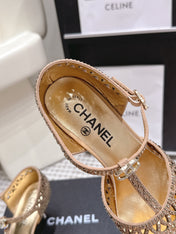 CHANEL 26S HIGH HEELS 50 MM IN BEIGE RHINESTONE EMBELLISHED