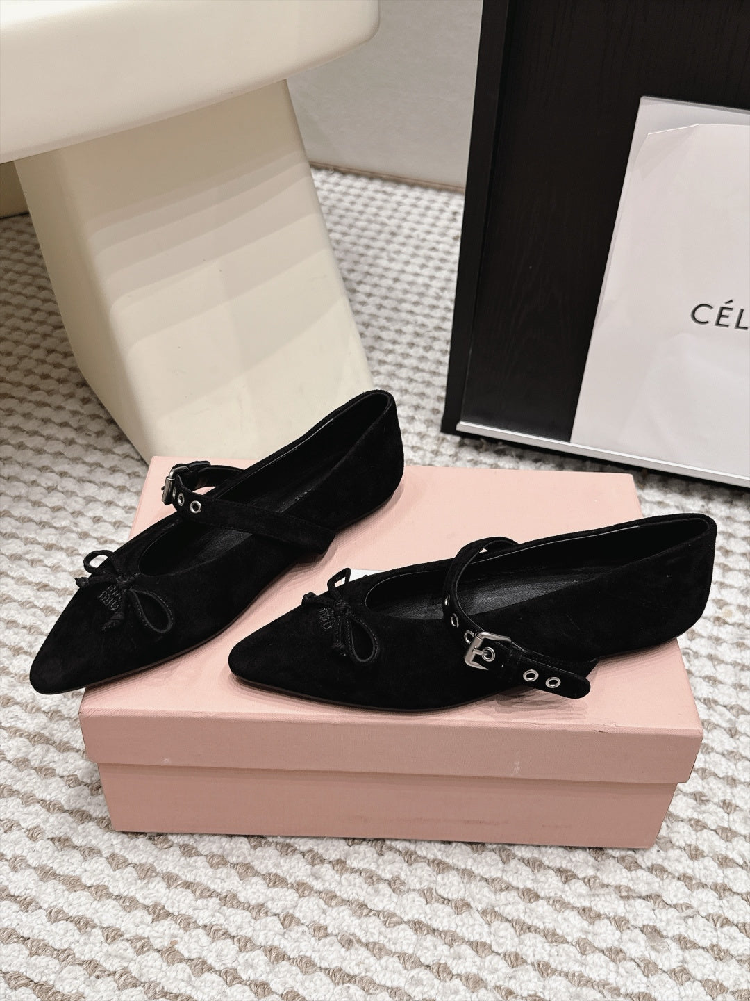 MIUMIU 26S MARY JANE BALLET IN BLACK SUEDE WITH BUCKLE STRAP