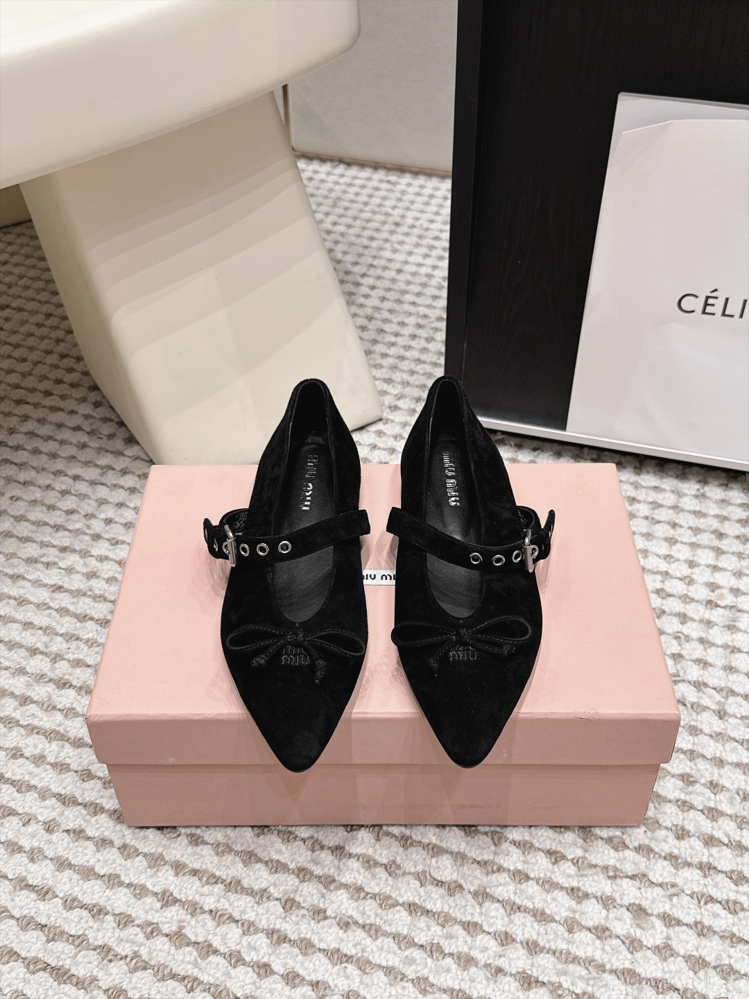 MIUMIU 26S MARY JANE BALLET IN BLACK SUEDE WITH BUCKLE STRAP